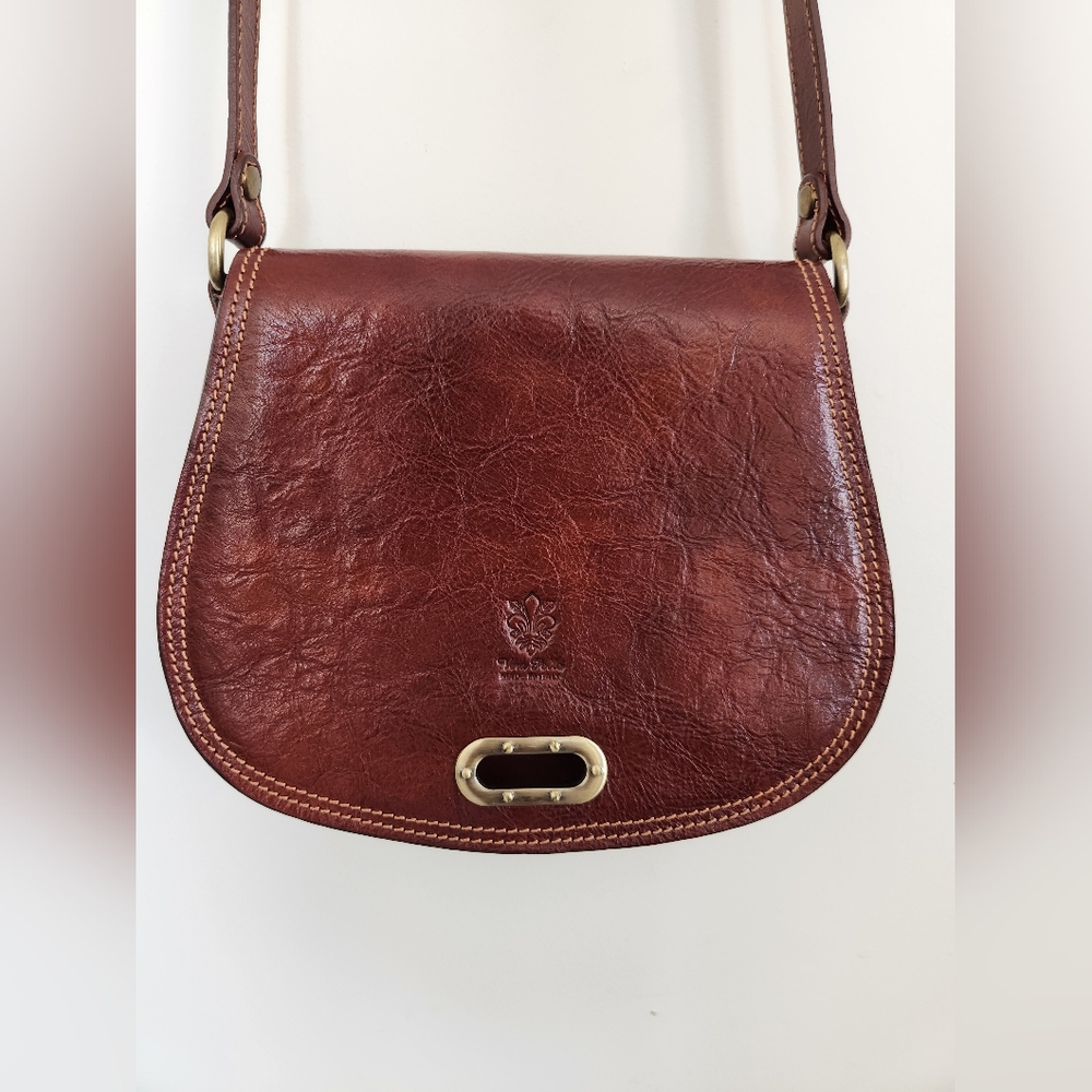 Vera Pelle Chestnut Brown Leather Crossbody Bag - Picture 2 of 10